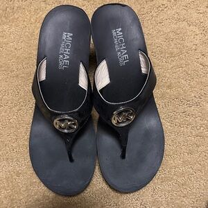 Michael Kors Black Sandals with Gold Logo